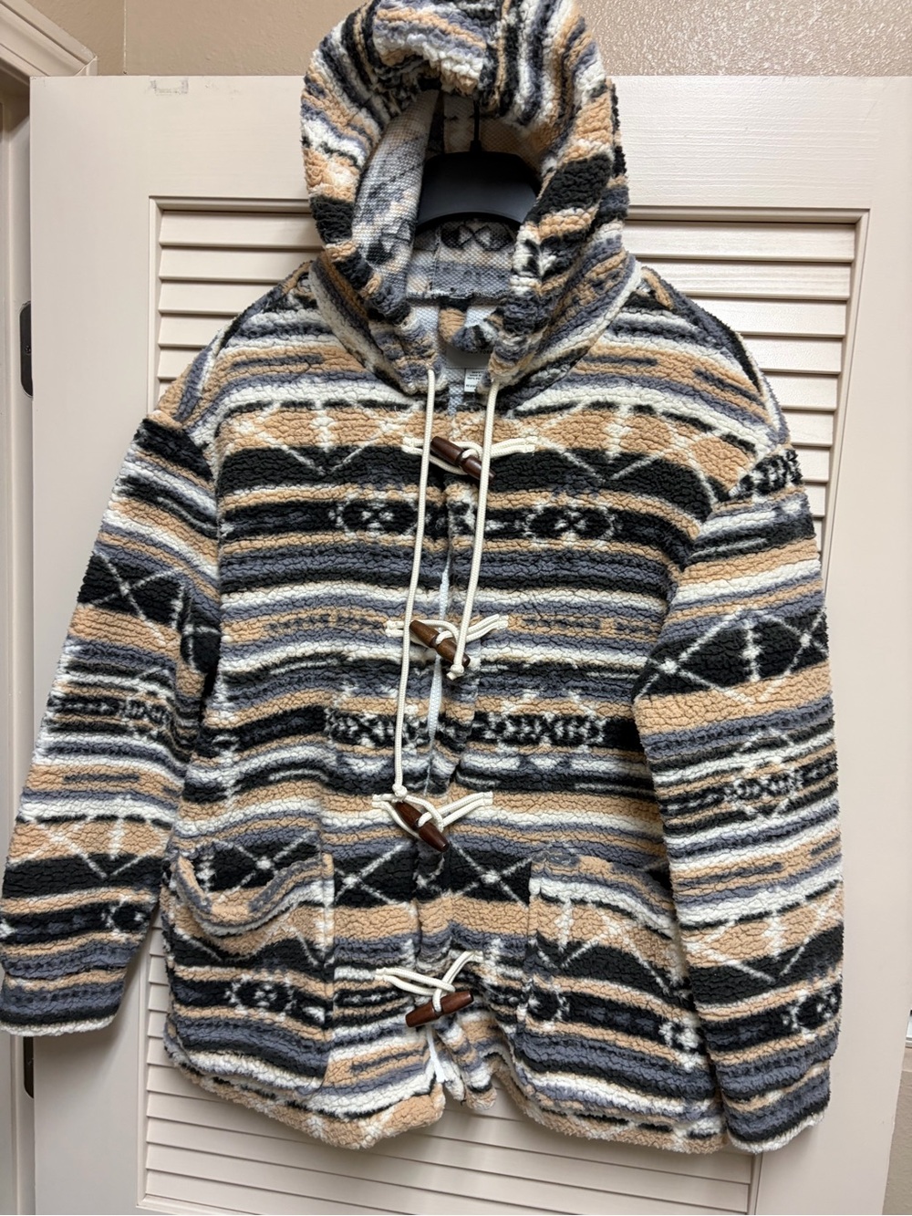 Sabrina Lauren Sherpa Jacket Womens M Aztec Southwestern Fleece Hooded Toggle